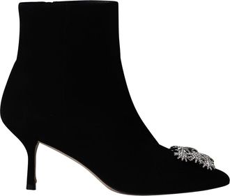 Stuart Weitzman Crystal Buckle Kera Ankle Boots in Black Suede