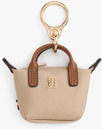 Tommy Hilfiger Womens Monogram Coin Purse Bag Charm - Beige