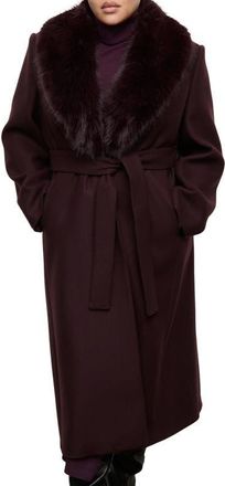 Mango Manteco Belted Longline Trench Coat with Removable Faux Fur Collar in Maroon at Nordstrom, Size Xx-Small