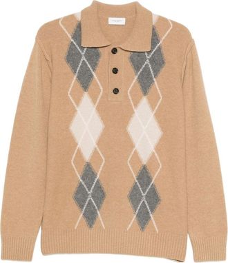 Paolo Pecora Beige Argyle Virgin Wool Polo Shirt