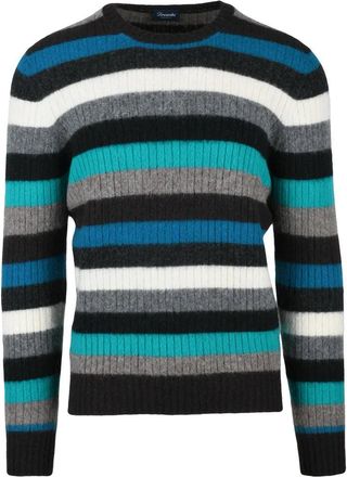 Drumohr Lambskin Crew Neck Pullover - Brown/Light Blue
