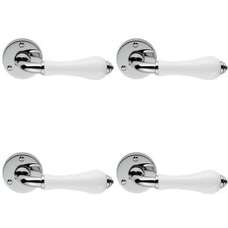 Loops 4x PAIR Porcelain Handle with Ringed Detailing 58mm Round Rose Polished Chrome