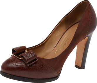 Ferragamo Brown Leather Vara Bow Pumps