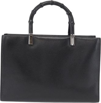 Gucci Vintage Bamboo Handle Bag Leather Black Leather Handbag (Pre-Owned)