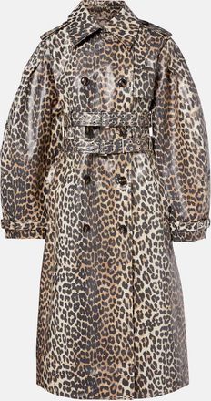 Ganni Leopard-print cotton canvas trench coat
