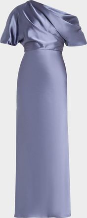 Amsale Draped Satin One-Shoulder Gown
