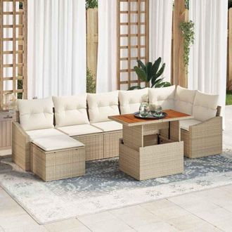 vidaXL Conjunto De Sof&aacute; De Jard&iacute;n 8 Pcs Beige Polirat&aacute;n Vidaxl