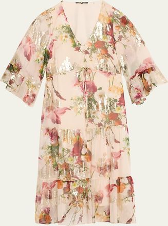 Kobi Halperin Limone Tiered Floral-Print Fil Coupe Midi Dress