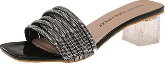 Generic Womens Summer Fashion Clear Block Heels Sandals Open Toe Slides Casual Wedding Party Dress Shoes (Black,7.5)