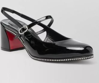 Christian Louboutin patent leather crystal embellished slingback pumps