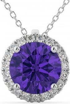 Allurez Halo Round Tanzanite & Diamond Pendant Necklace 14k White Gold (2.09ct)