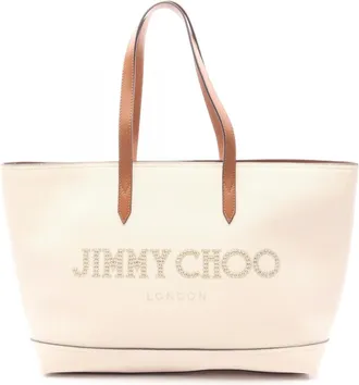 Jimmy Choo London Brown Ivory Canvas Leather Handbag Tote Bag (Pre-Owned)