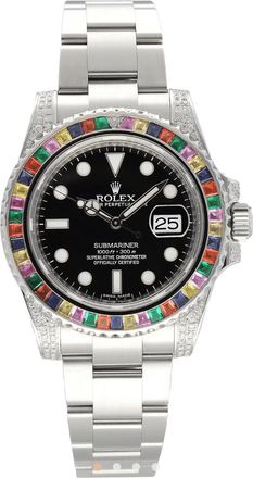 Rolex 40mm Silver Oyster Perpetual Date Submariner Rainbow Watch