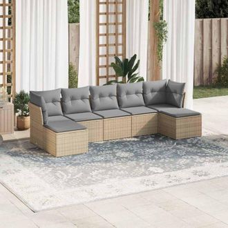 vidaXL Set De Sof&aacute;s De Jard&iacute;n 7 Pzas Con Cojines Rat&aacute;n Pe Gris Claro Vidaxl
