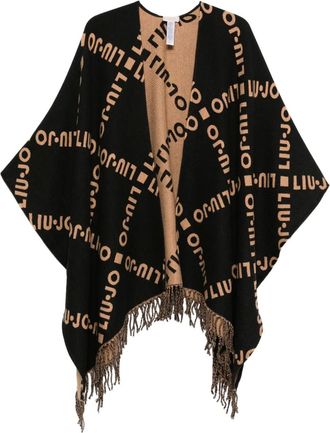 Liu Jo logo-pattern fringed cape - women - Polyester/Viscose/Nylon - OS - Brown