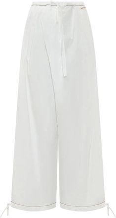 Marni Drapende Wijde Pijpen Broek - Dames - Wijde Broeken - Wit - S - Katoen - Broeken