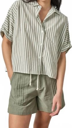 Lilla P Striped Oversized Button Down Dolman Top In Pool Stripe