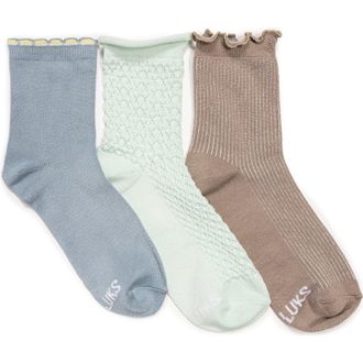 Muk Luks Whisper Assorted 3-Pack Crew Socks in Aqua Mocha Pack at Nordstrom
