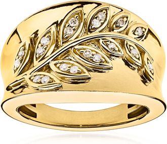 Ross-Simons Diamond Leaf Ring in 18kt Gold Over Sterling