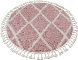 RugsX Rugsx - Alfombra Berber Troik A0010 C&iacute;rculo Rosa/blanco Franjas Bereber Marroqu&iacute; Shaggy Pink Circulo 160 Cm
