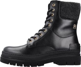 Tommy Hilfiger Vilten leren laarzen - Dames - Veterlaarzen - Zwart - 38 EU - Leer - Schoenen