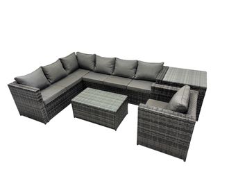 Fimous Outdoor Rattan Garden Furniture Set with Side Table Dark Grey Mixed