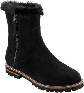 Trotters Forever Faux Shearling Trim Boot in Black Suede at Nordstrom Rack, Size 12