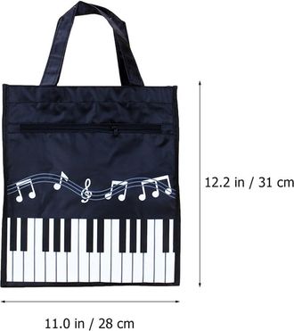 OSALADI Creative Musical Note Pattern Large Tote Bag 31X28X12Cm, Non-Woven Fabric Reusable Shopping and School Shoulder Bag for Students and Travel, Black