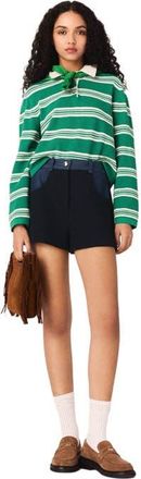 Maje Cropped striped polo sweater in Green at Nordstrom, Size X-Small