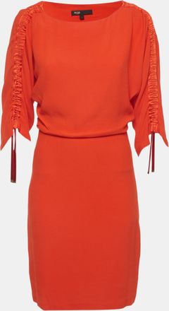 Maje Orange Crepe Adjustable Sleeve Roan Mini Dress
