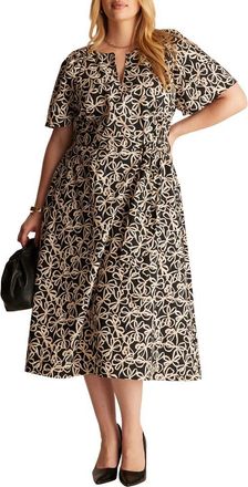 Estelle Noirette Bow Print Midi Dress in Black/Cream at Nordstrom, Size 22W