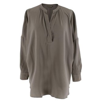 Loro Piana Grey V Neck Silk Blouse Size M