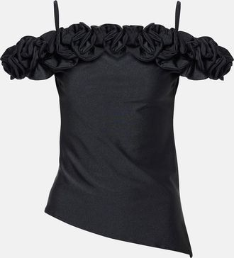 Coperni Ruffled off-shoulder cotton-blend top