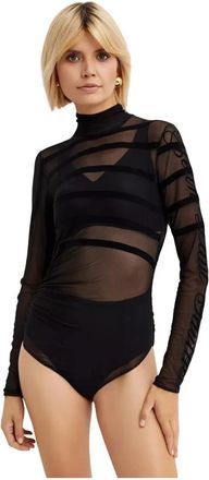 Jean Paul Gaultier Zwarte Doorschijnende Mesh Tule Bodysuit - Dames - Bodies - Zwart - M - Tule - Tops