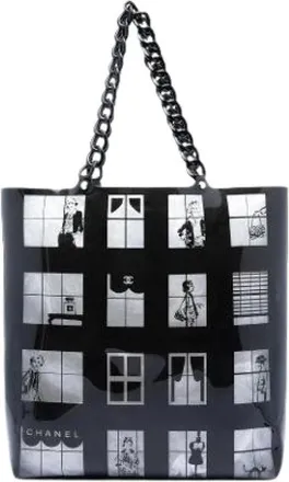Chanel Pre-owned Gedrukte Vinyl Tote Bag - Dames - Vintage Shopper - Zwart - ONE Size - Vintage