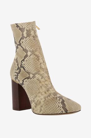 Chlo&eacute; Absatzstiefeletten aus Leder in Pythonoptik Ambre 95