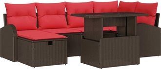 vidaXL Conjunto De Sof&aacute; De Jard&iacute;n 7 Uds. Marr&oacute;n Rat&aacute;n Sint&eacute;tico Vidaxl