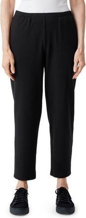Eileen Fisher Cozy Brushed Terry Tapered Ankle Pants in Black at Nordstrom, Size Large