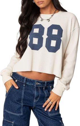 Edikted 88 Crop Long Sleeve Waffle Knit Top in Cream at Nordstrom, Size X-Small