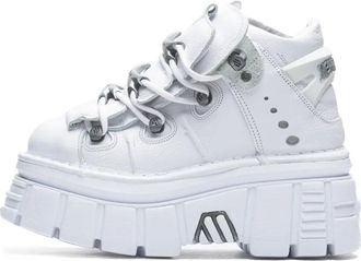 New Rock Witte Leren Toren Schoenen - Dames - Veterlaarzen - Wit - 36 EU - Leer - Schoenen