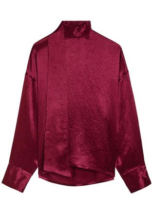 Maria McManus Scarf-effect Satin Blouse - Burgundy - S (UK8-10 / S)