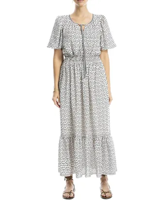 Max Studio Tie Neck Bubble Sleeve Tiered Maxi Dress