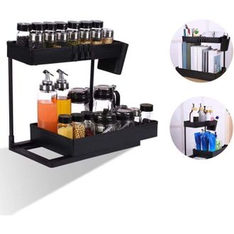 OEM Cesta Escurridora Para Fregadero, Almacenamiento Bajo El Fregadero Con Caj&oacute;n Deslizante, Almacenamiento Bajo El Fregadero De 2 Niveles Con 4 Ganchos, 