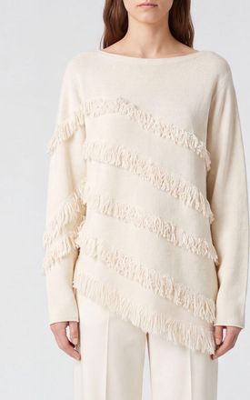 Liviana Conti Maglia Sally in misto cashmere con frange e orlo asimmetrico