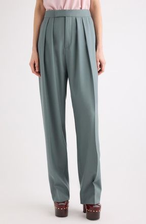 Chlo&eacute; High Waist Wool Gabardine Tapered Cuff Wide Leg Pants in Urban Grey at Nordstrom, Size 4 Us