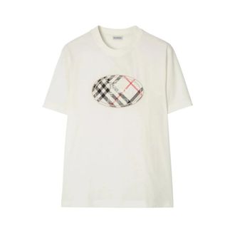 Burberry T-Shirts, male, White, Size: 2XL Check Knight Stamp Cotton T-shirt