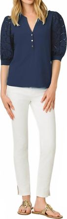 Lilly Pulitzer Ronson Eyelet Knit Top In Low Tide Navy