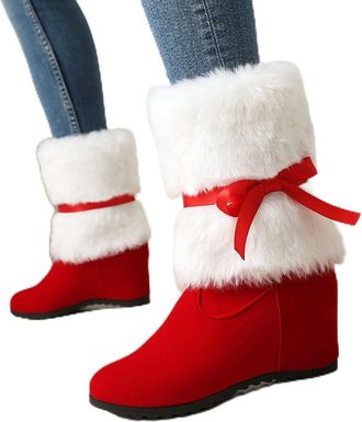 Generic White Ladies Winter Footwear with Christmas Themed Reindeer Round Head Thick Sole Thick Heel High Heels and Thick Design for Outdoor Activities Comfor