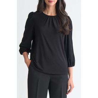 Kasper Lace Inset Blouson Sleeve Top in Black at Nordstrom, Size X-Small