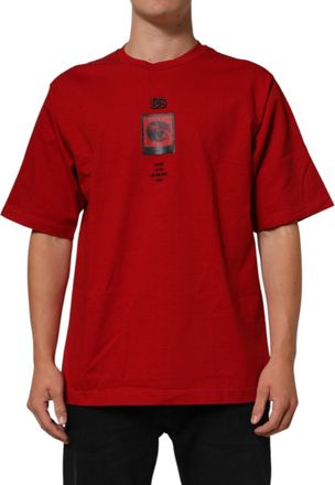 Dolce & Gabbana Rode Logo Oogprint Katoenen Korte Mouwen T-shirt